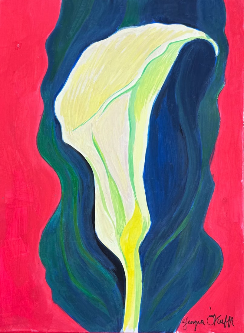 Georgia O'Keeffe (Drawing on Paper Painting) Style of: Drawing on paper 8½ x 12 inches, rendered in the style of Georgia O'Keeffe (15 Nov 1887 - 06 Mar 1986) was an American modernist painter and draftswoman whose career spanned seven decades and w