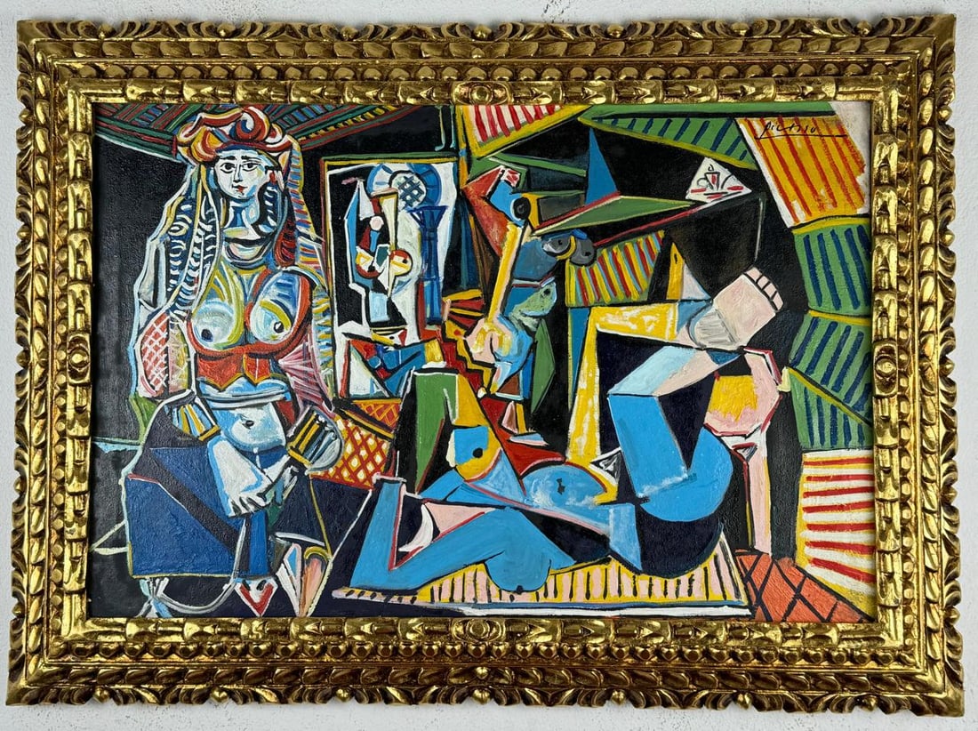 Pablo Picasso Spanish (Oil on canvas painting) Style of: Oil on canvas painting 21 x 29 inches, rendered in the style of Pablo Picasso (25 Oct 1881 - 08 Apr 1973) was a Spanish painter,he grew up in Barcelona, showing artistic talent at an early age. Proven
