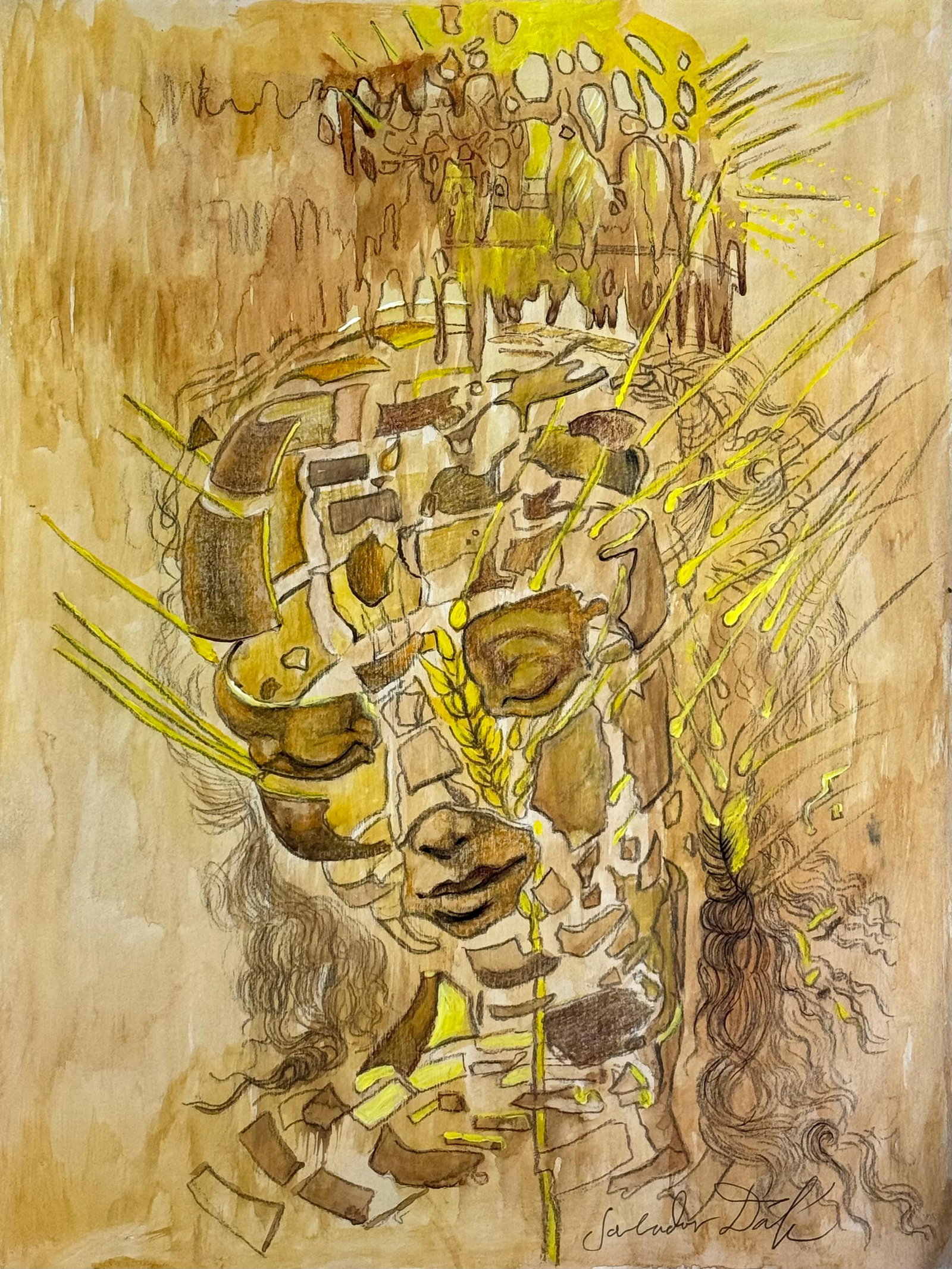 Salvador Dali Spanish (Drawing on Paper Painting) Style of: Drawing on paper 8½ x 11½ inches, rendered in the style of Salvador Dali between (11 May 1904 - 23 Jan 1989) was a Spanish surrealist artist, painter and printmaker, influential for his 