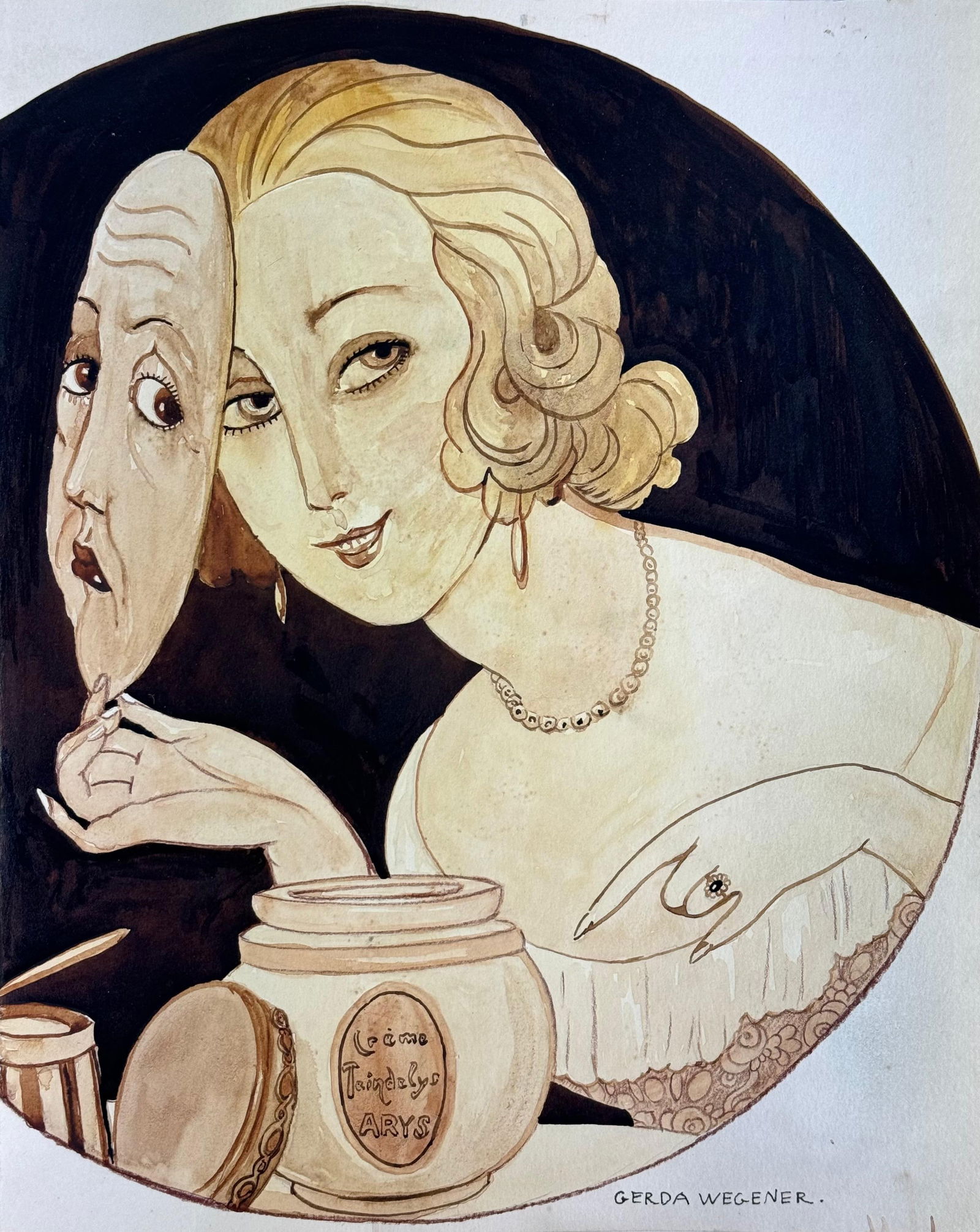 Gerda Wegener (Drawing on Paper Painting) Style of: Drawing on paper 8½ x 11 inches, rendered in the style of Gerda Wegener (15 Mar 1886 - 28 Jul 1940) was a Danish illustrator and painter. Wegener is known for her fashion illustrations and late