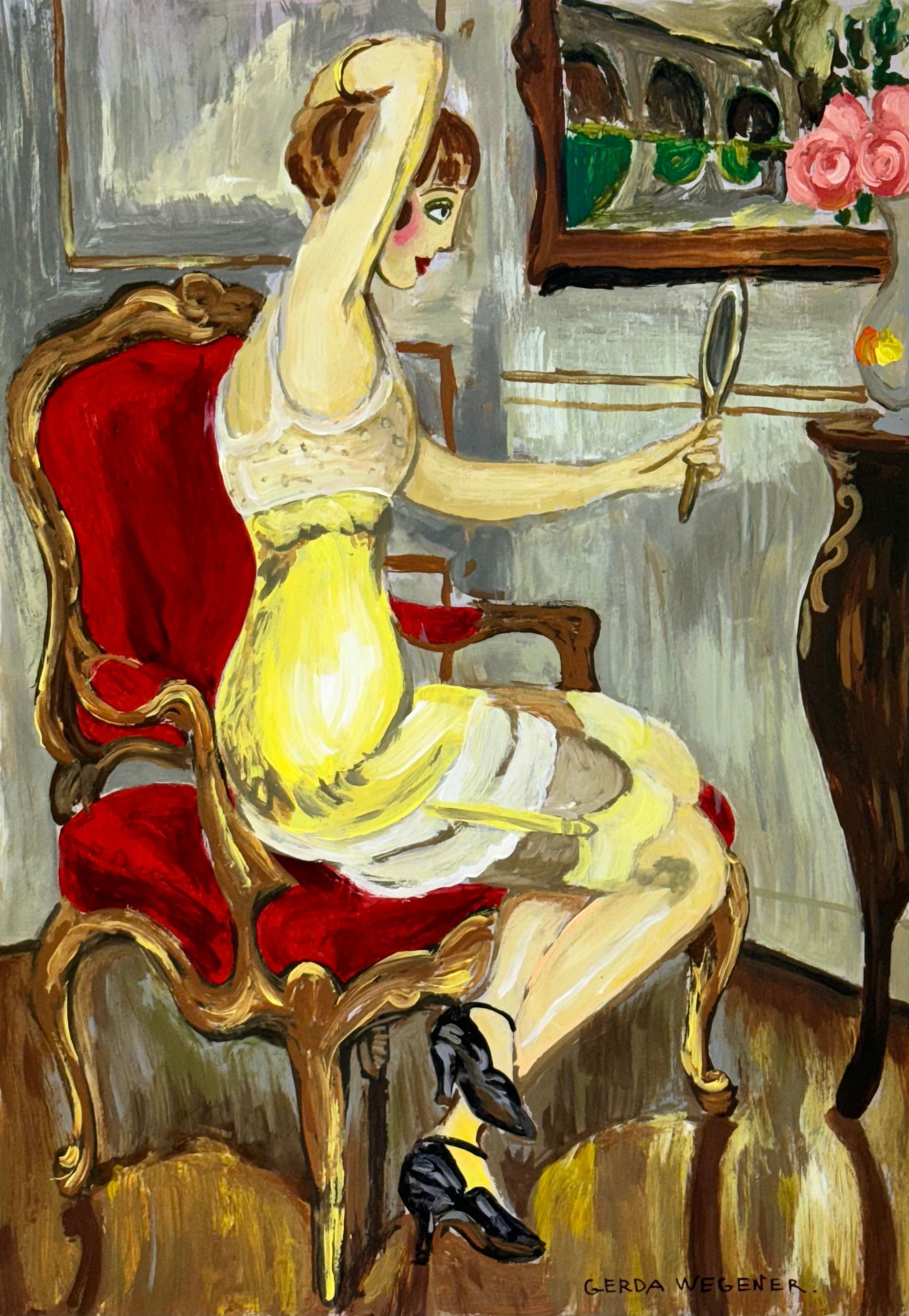 Gerda Wegener (Drawing on Paper Painting) Style of: Drawing on paper 8½ x 12 inches, rendered in the style of Gerda Wegener (15 Mar 1886 - 28 Jul 1940) was a Danish illustrator and painter. Wegener is known for her fashion illustrations and late