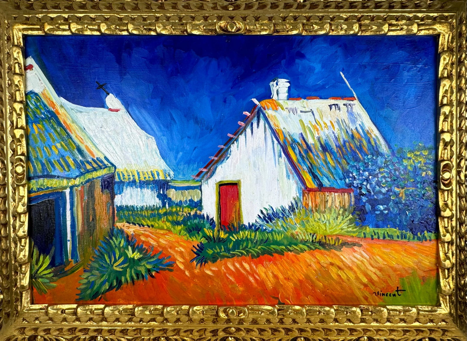 Vincent Van Gogh (Oil on canvas painting) Style of: Oil on canvas painting 21 x 29 inches, rendered in the style of Vincent Van Gogh (30 Mar 1853 - 29 Jul 1890) was a Dutch painter, generally considered to be the greatest after Rembrandt van Rijn, and 