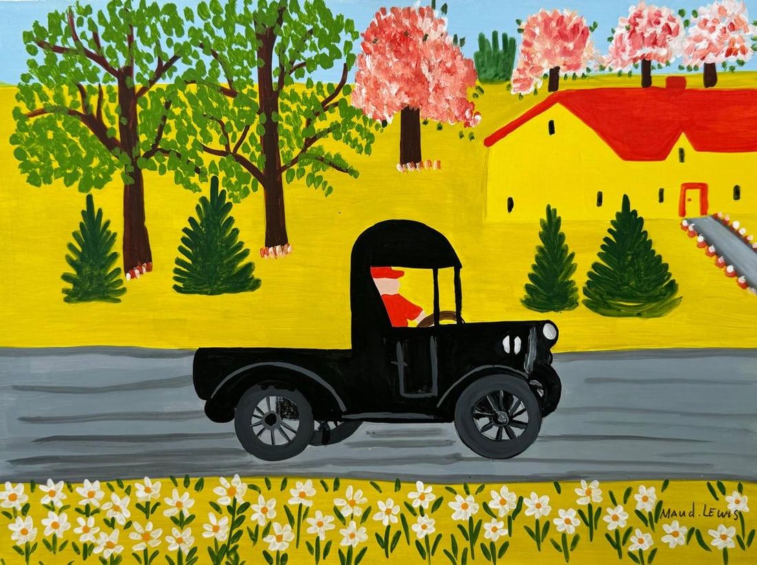 Maud Lewis Canadian (Drawing on Paper Painting) Style of: Drawing on paper 8½ x 11½ inches, rendered in the style of Maud Lewis (07 Mar 1903 - 30 Jul 1970) was a Canadian folk artist from Nova Scotia. She lived most of her life in poverty in a