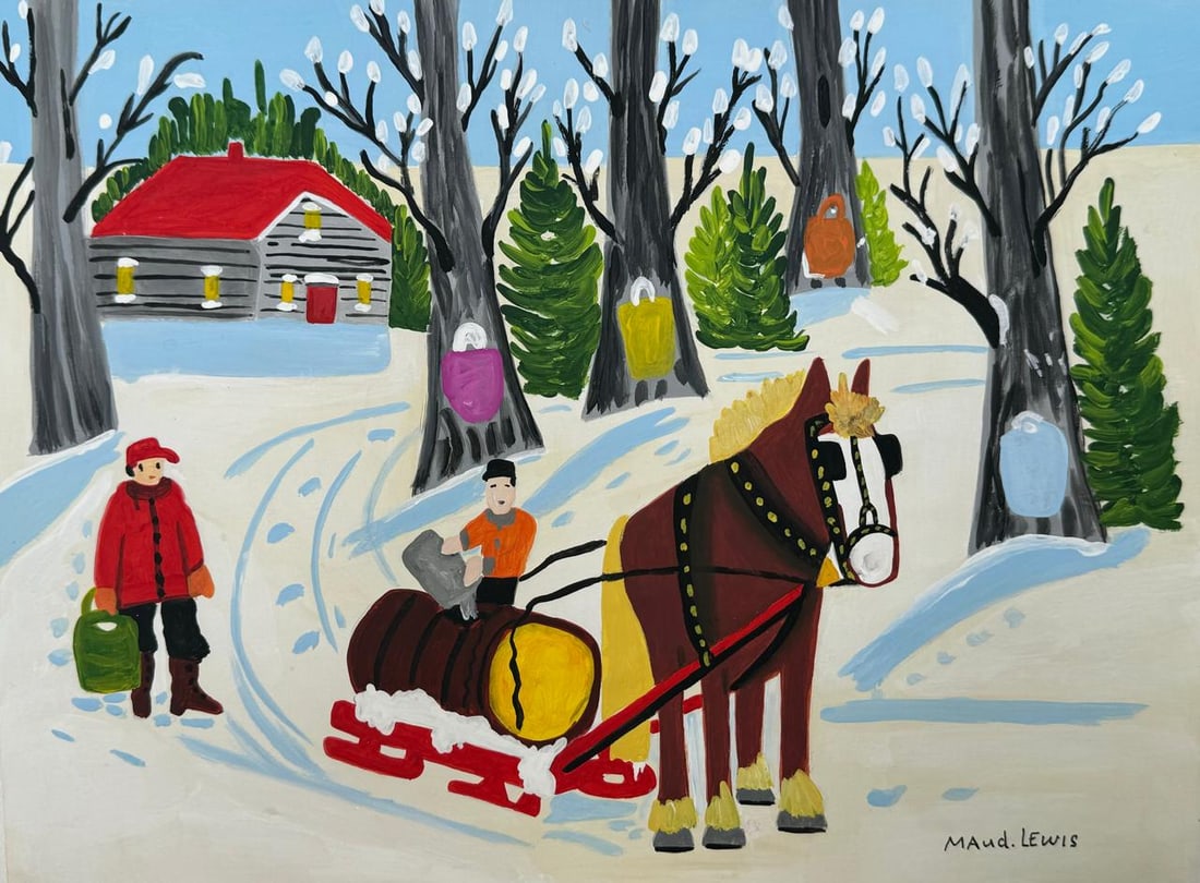 Maud Lewis Canadian (Drawing on Paper Painting) Style of: Drawing on paper 8½ x 11½ inches, rendered in the style of Maud Lewis (07 Mar 1903 - 30 Jul 1970) was a Canadian folk artist from Nova Scotia. She lived most of her life in poverty in a