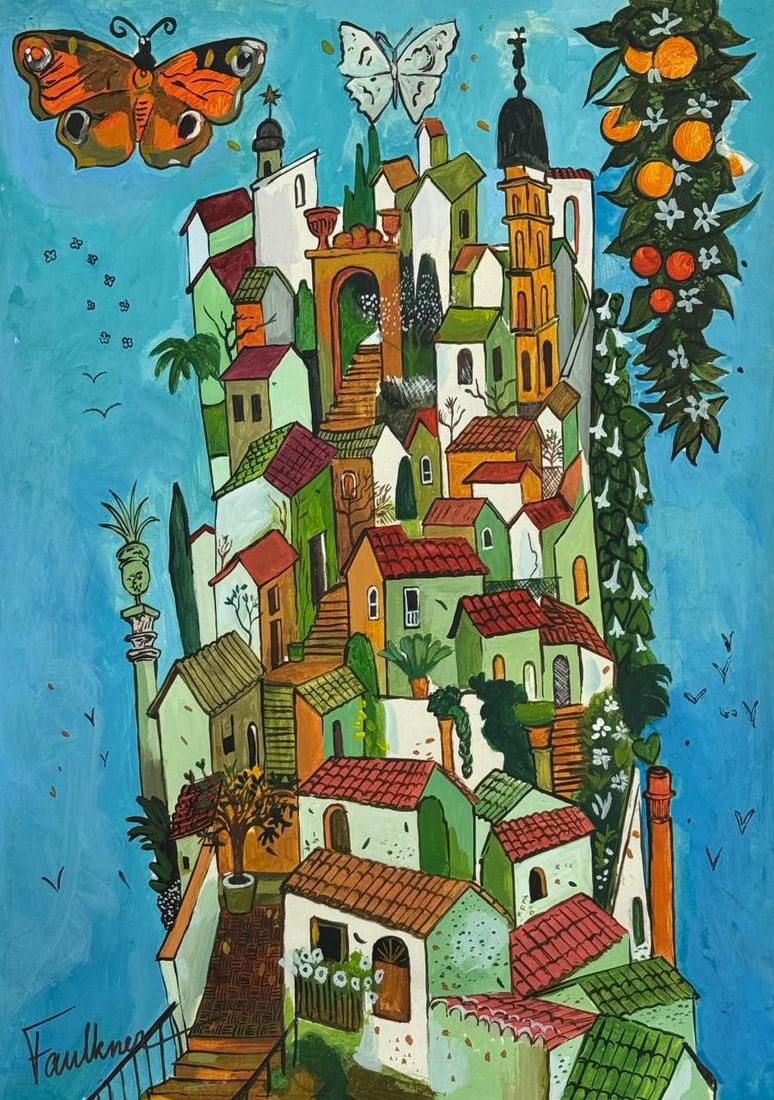Henry Faulkner (Drawing on Paper Painting) Style of: Drawing on paper 9½ x 13½ inches, rendered in the style of Henry Faulkner (09 Jan 1924 - 05 Dec 1981) was an American artist and poet known as an eccentric rebel and bohemian. Provenance