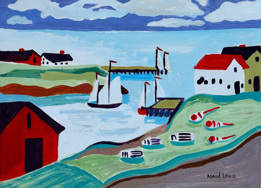 Maud Lewis Canadian (Drawing on Paper Painting) Style of: Drawing on paper 8 x 10½ inches, rendered in the style of Maud Lewis (07 Mar 1903 - 30 Jul 1970) was a Canadian folk artist from Nova Scotia. She lived most of her life in poverty in a small ho