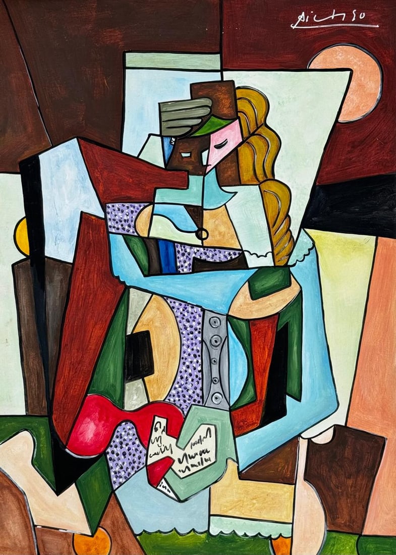 Pablo Picasso Spanish (Drawing on Paper Painting) Style of (1 of 4)