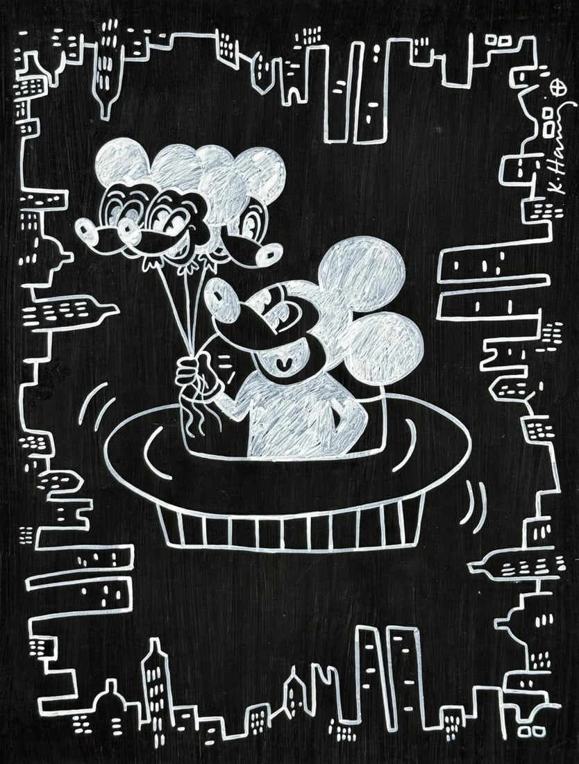 Keith Haring (Drawing on Paper Painting) Style of: Drawing on paper 8½ x 11 inches, rendered in the style of Keith Haring (04 May 1958 - 16 Feb 1990) was an American artist whose pop art emerged from the New York City graffiti subculture of the