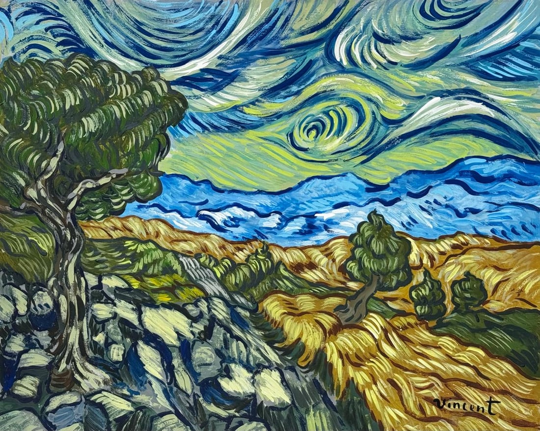 Vincent Van Gogh (Drawing on Paper Painting) Style of: Drawing on paper 8½ x 11 inches, rendered in the style of Vincent Van Gogh (30 Mar 1853 - 29 Jul 1890) was a Dutch painter, generally considered to be the greatest after Rembrandt van Rijn, and