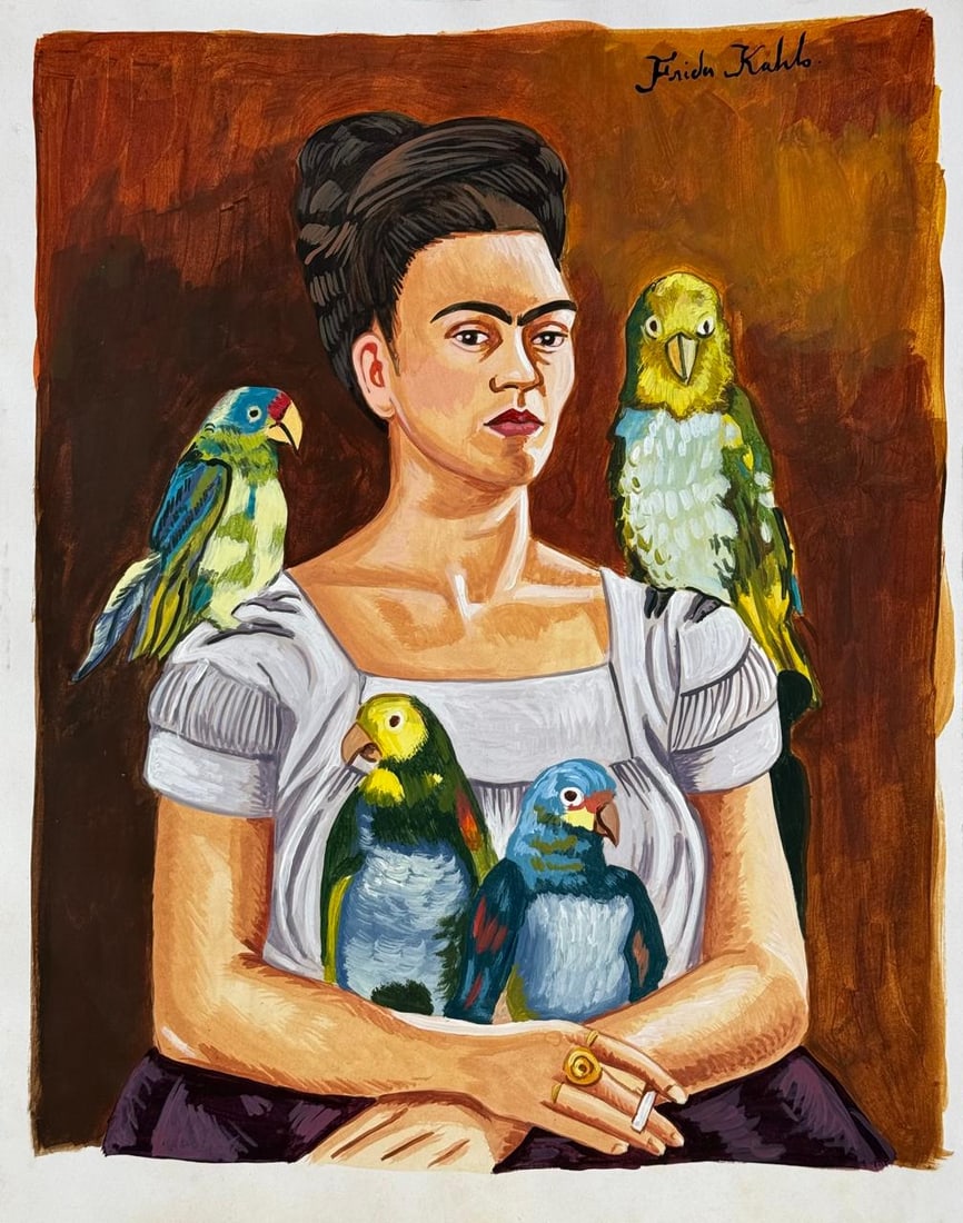 Frida Kahlo (Drawing on Paper Painting) Style of: Drawing on paper 9½ x 12 inches, rendered in the style of Frida Kahlo (06 Jul 1907 - 13 Jul 1954) was a Mexican painter known for her many portraits, self-portraits, and works inspired by the n