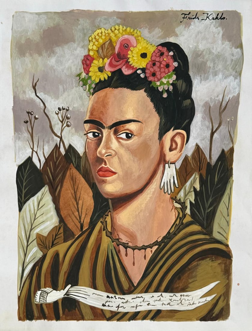 Frida Kahlo (Drawing on Paper Painting) Style of (1 of 4)