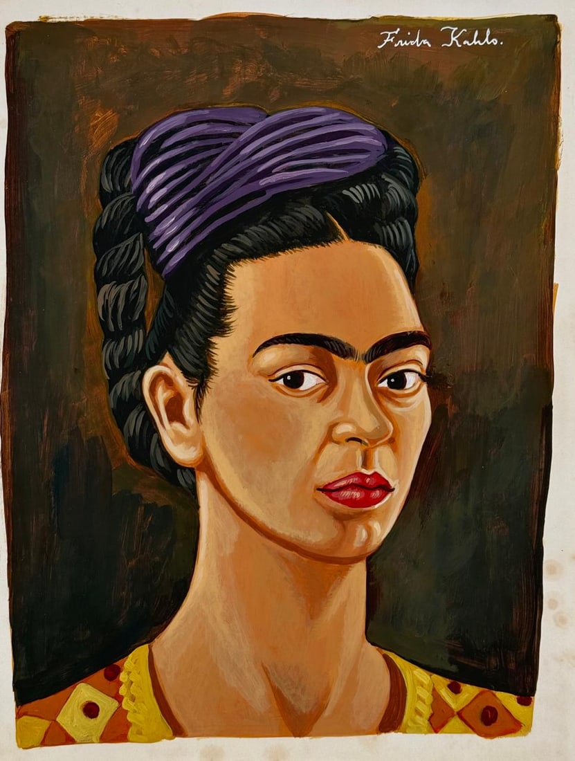 Frida Kahlo (Drawing on Paper Painting) Style of: Drawing on paper 9 x 12 inches, rendered in the style of Frida Kahlo (06 Jul 1907 - 13 Jul 1954) was a Mexican painter known for her many portraits, self-portraits, and works inspired by the nature an