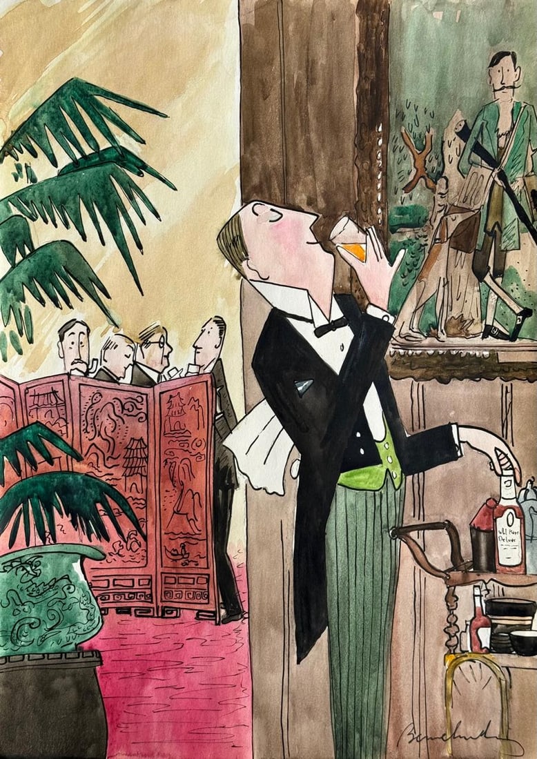 Ludwig Bemelmans (Drawing on Paper Painting) Style of: Drawing on paper 9½ x 13½ inches, rendered in the style of Ludwig Bemelmans (27 Apr 1898 - 01 Oct 1962) was an Austrian and American writer and illustrator of children's books and adult