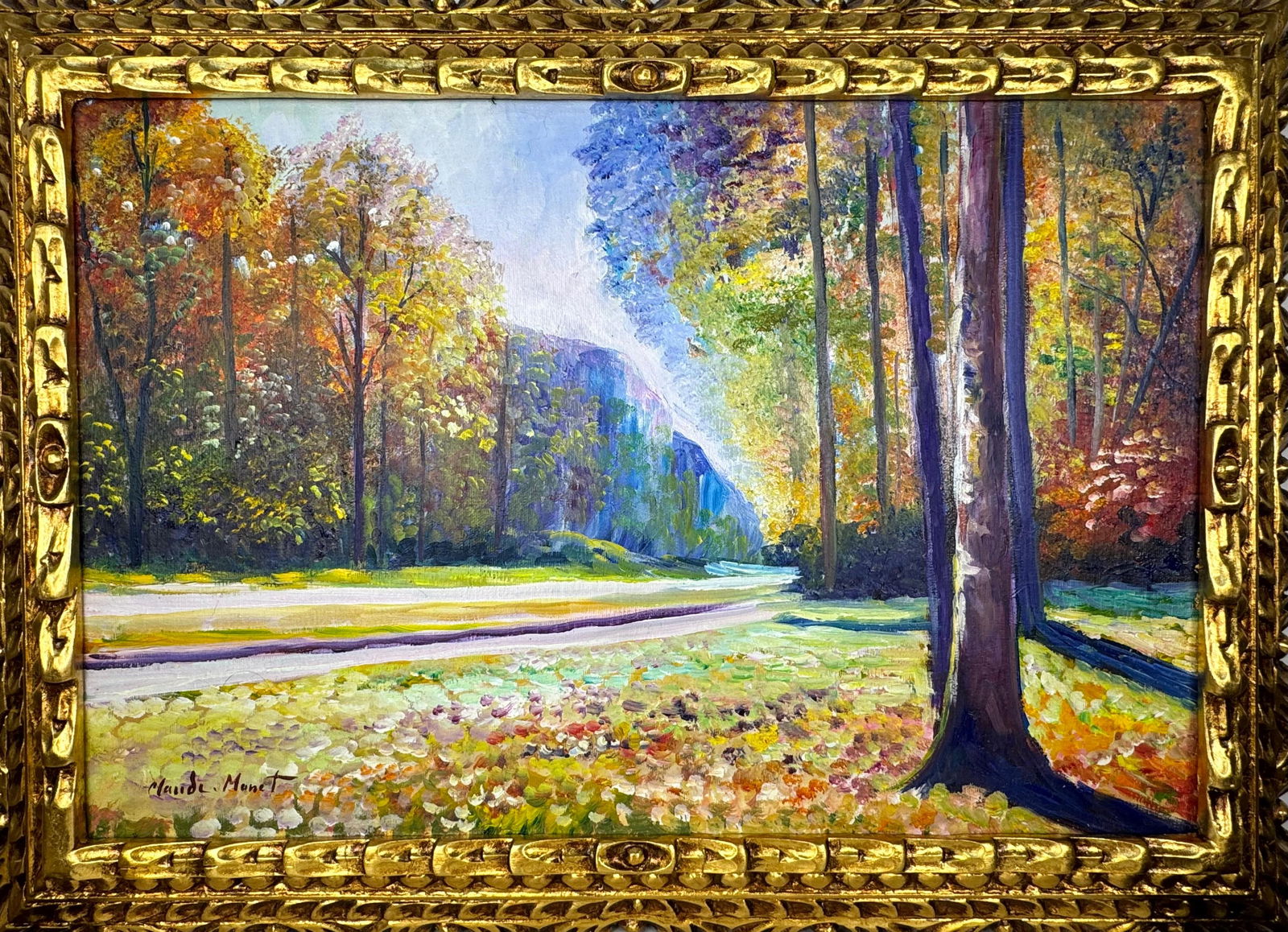 Claude Monet French (Oil on canvas painting) Style of: Oil on canvas painting 21 x 29 inches, rendered in the style of Claude Monet (14 Nov 1840 - 05 Dec 1926) was a French painter and founder of impressionist painting who is seen as a key precursor to mo