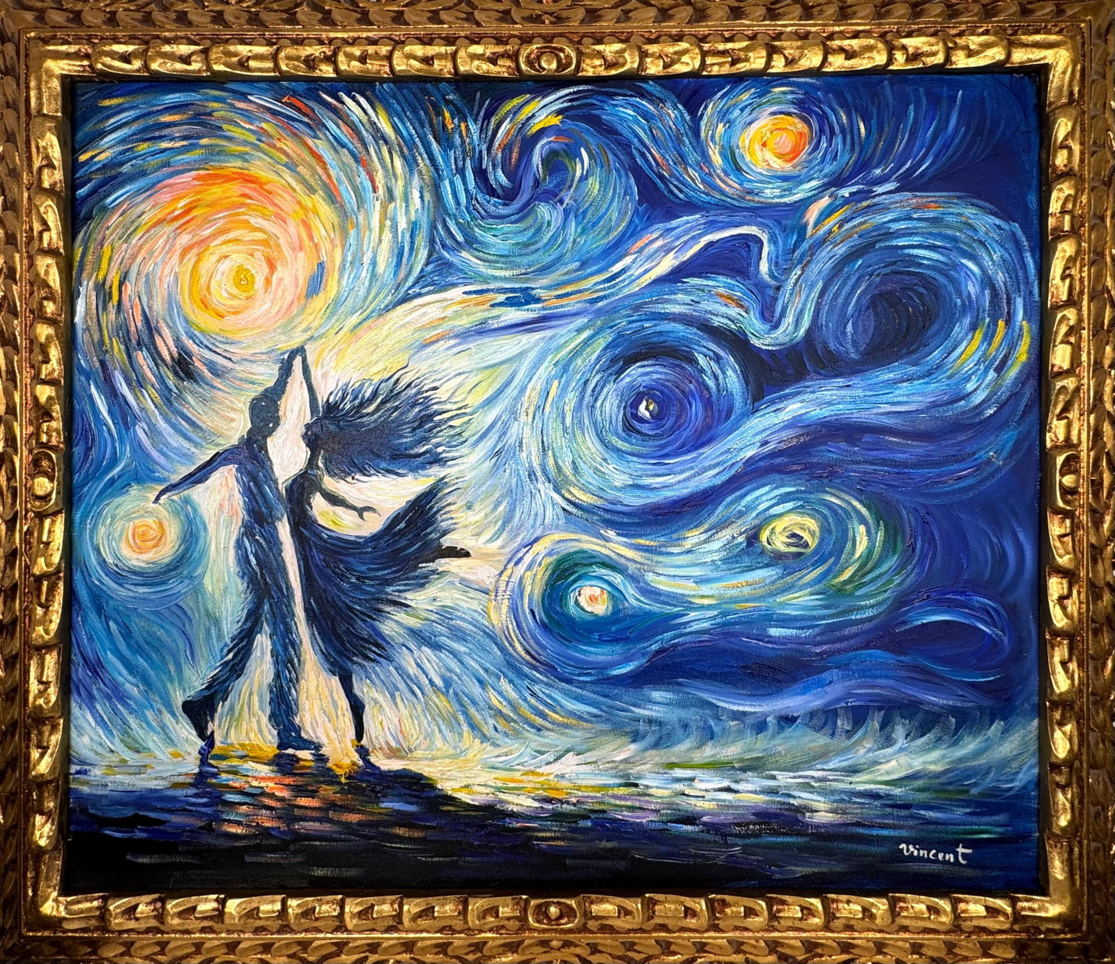 Vincent Van Gogh (Oil on canvas painting) Style of: Oil on canvas painting 25 x 29 inches, rendered in the style of Vincent Van Gogh (30 Mar 1853 - 29 Jul 1890) was a Dutch painter, generally considered to be the greatest after Rembrandt van Rijn, and 