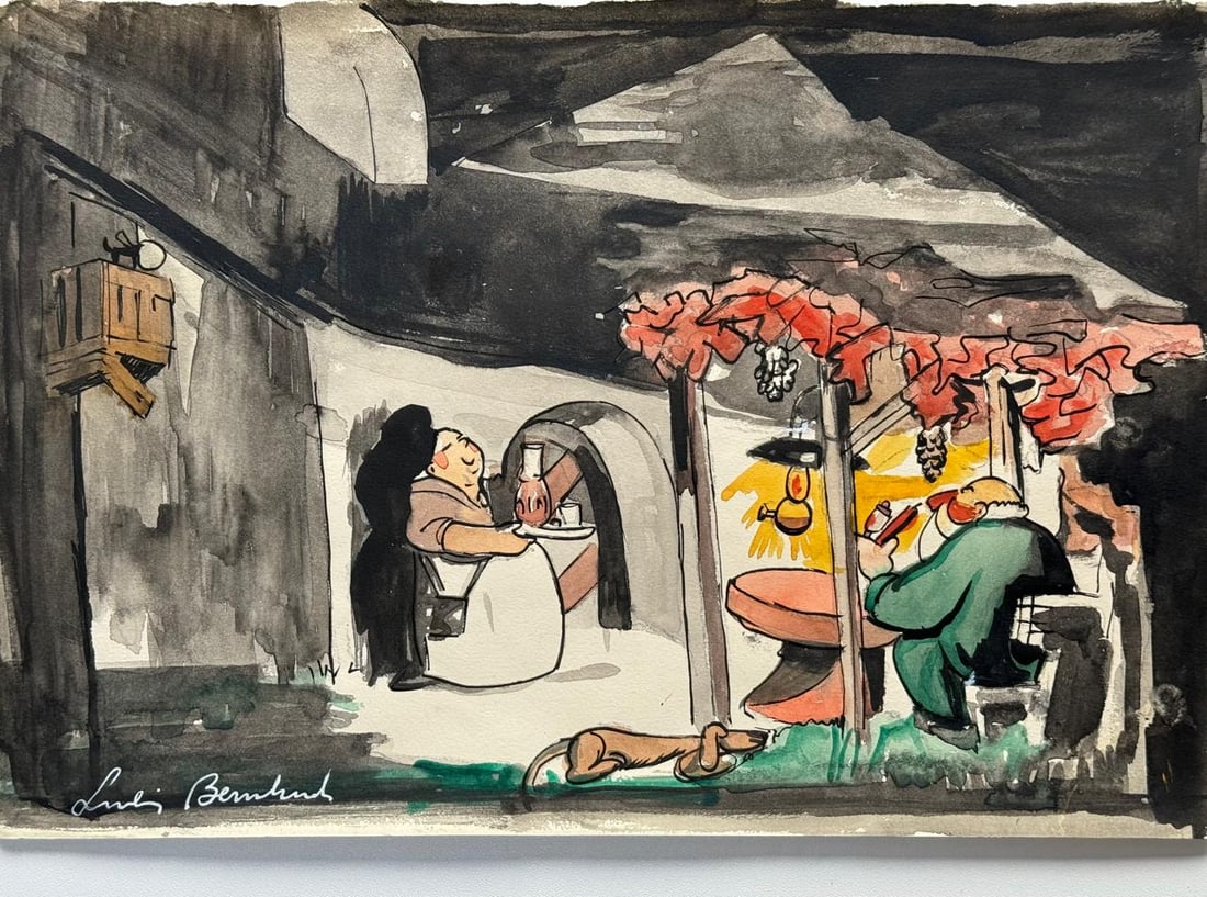 Ludwig Bemelmans (Drawing on Paper Painting) Style of: Drawing on paper 8½ x 12½ inches, rendered in the style of Ludwig Bemelmans (27 Apr 1898 - 01 Oct 1962) was an Austrian and American writer and illustrator of children's books and adult
