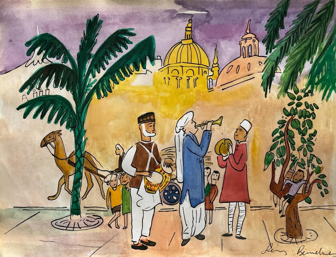 Ludwig Bemelmans (Drawing on Paper Painting) Style of: Drawing on paper 10½ x 13½ inches, rendered in the style of Ludwig Bemelmans (27 Apr 1898 - 01 Oct 1962) was an Austrian and American writer and illustrator of children's books and adult