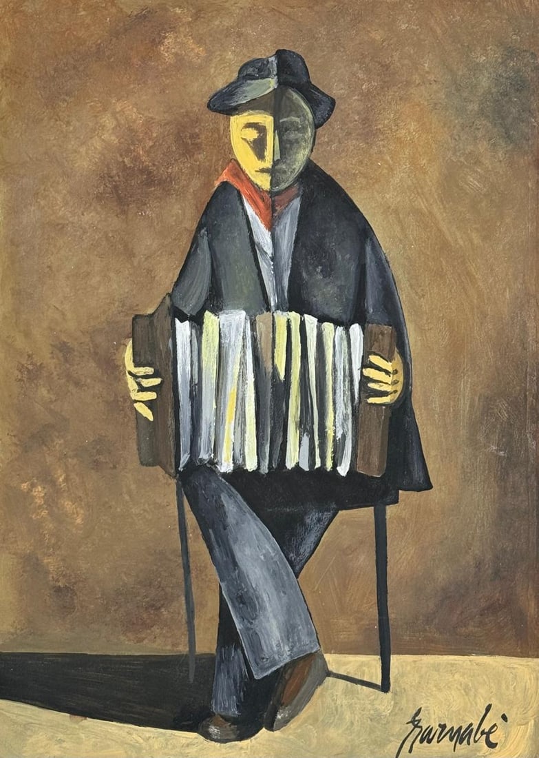 Duilio Barnabe (Drawing on Paper Painting) Style of: Drawing on paper 8½ x 12 inches, rendered in the style of Duilio Barnabe (07 Oct 1914 - 07 Oct 1961) was an Italian artist who lived and worked in Paris. He is known for his paintings of schema