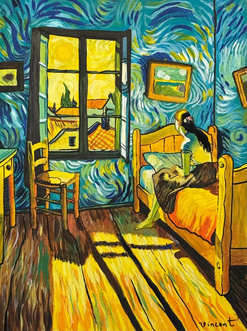 Vincent Van Gogh (Drawing on Paper Painting) Style of: Drawing on paper 8½ x 11½ inches, rendered in the style of Vincent Van Gogh (30 Mar 1853 - 29 Jul 1890) was a Dutch painter, generally considered to be the greatest after Rembrandt van R