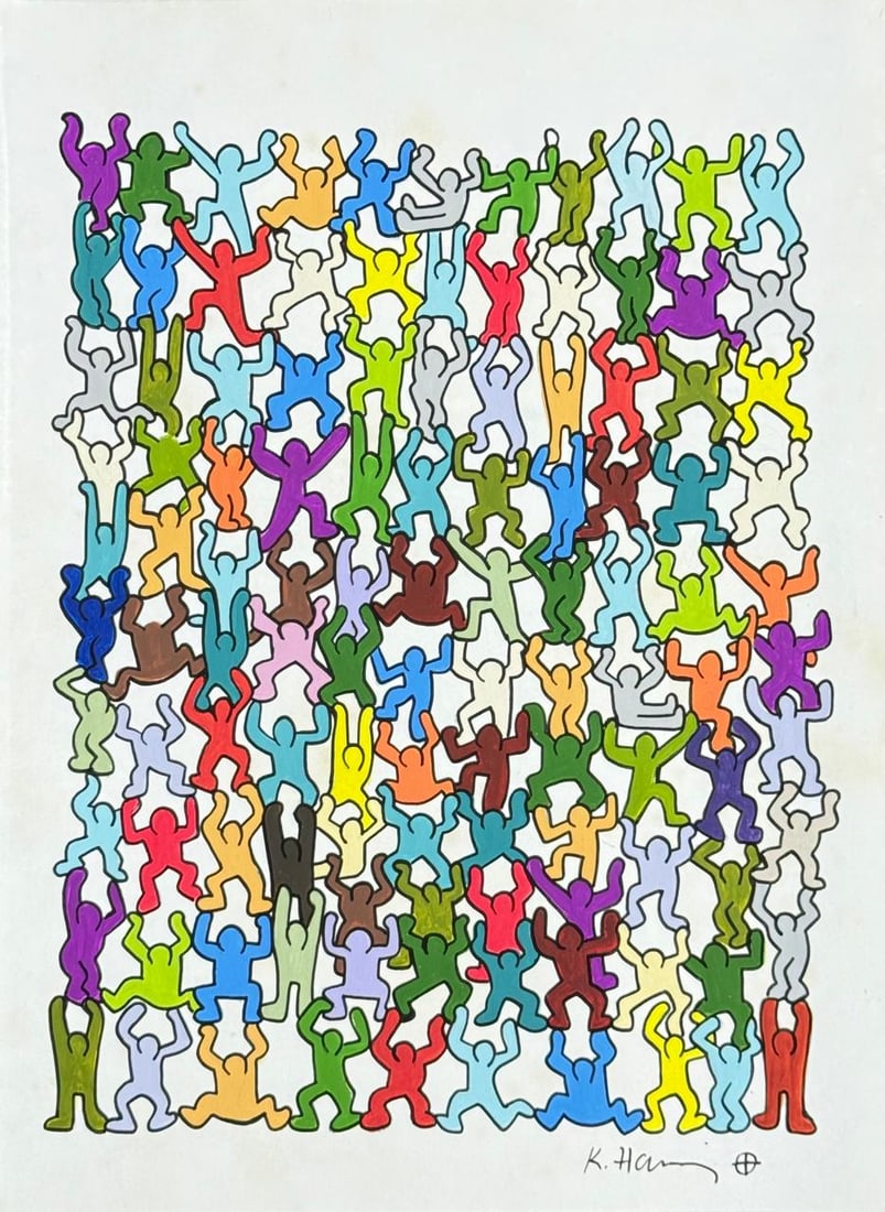 Keith Haring (Drawing on Paper Painting) Style of: Drawing on paper 8½ x 11½ inches, rendered in the style of Keith Haring (04 May 1958 - 16 Feb 1990) was an American artist whose pop art emerged from the New York City graffiti subcultur