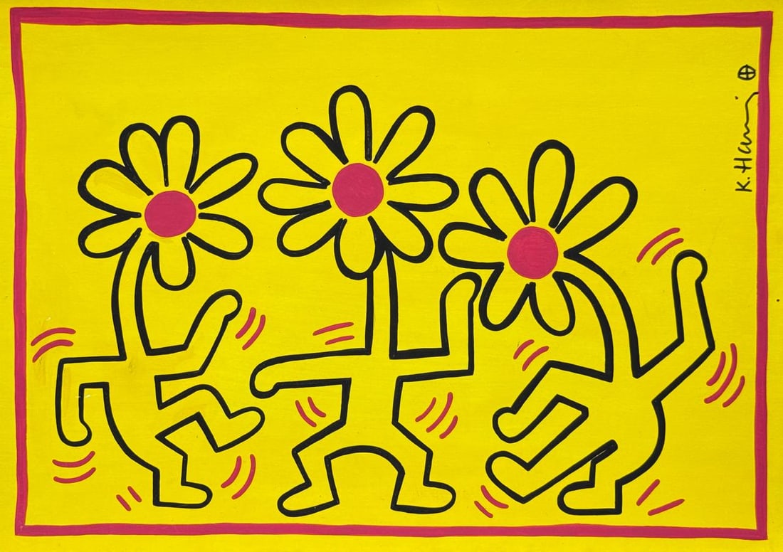 Keith Haring (Drawing on Paper Painting) Style of: Drawing on paper 8½ x 12 inches, rendered in the style of Keith Haring (04 May 1958 - 16 Feb 1990) was an American artist whose pop art emerged from the New York City graffiti subculture of the