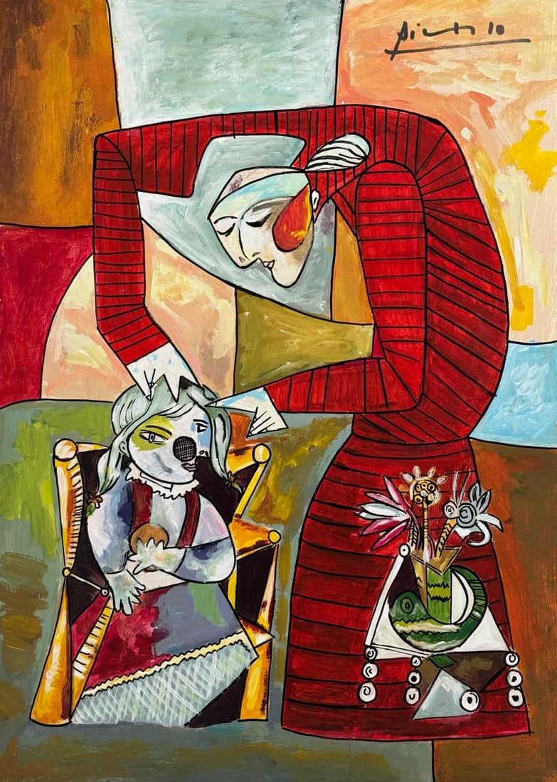 Pablo Picasso Spanish (Drawing on Paper Painting) Style of (1 of 4)