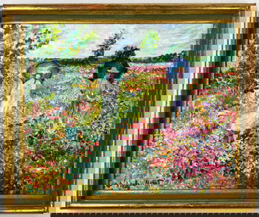 Claude Monet French (Oil on canvas painting) Style of: Oil on canvas painting 14&frac12; x 17 inches, rendered in the style of Claude Monet (14 Nov 1840 - 05 Dec 1926) was a French painter and founder of impressionist painting who is seen as a key precurs