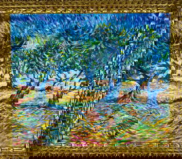 Vincent Van Gogh (Oil on canvas painting) Style of: Oil on canvas painting 25 x 29 inches, rendered in the style of Vincent Van Gogh (30 Mar 1853 - 29 Jul 1890) was a Dutch painter, generally considered to be the greatest after Rembrandt van Rijn, and