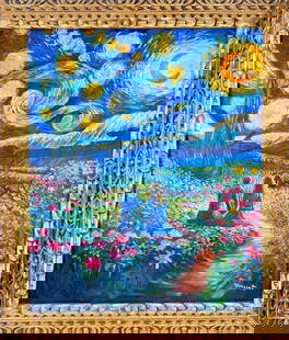 Vincent Van Gogh (Oil on canvas painting) Style of: Oil on canvas painting 25 x 29 inches, rendered in the style of Vincent Van Gogh (30 Mar 1853 - 29 Jul 1890) was a Dutch painter, generally considered to be the greatest after Rembrandt van Rijn, and