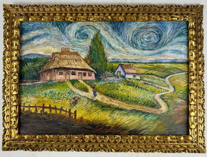 Vincent Van Gogh (Oil on canvas painting) Style of: Oil on canvas painting 21 x 29 inches, rendered in the style of Vincent Van Gogh (30 Mar 1853 - 29 Jul 1890) was a Dutch painter, generally considered to be the greatest after Rembrandt van Rijn, and