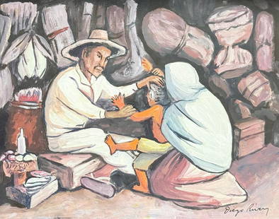 Diego Rivera (Drawing on Paper Painting) Style of: Drawing on paper 8&frac12; x 10&frac12; inches, rendered in the style of Diego Rivera (08 Dec 1886 - 24 Nov 1957) was a prominent Mexican painter. His large frescoes helped establish the mural movemen