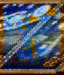 Vincent Van Gogh (Oil on canvas painting) Style of: Oil on canvas painting 25 x 29 inches, rendered in the style of Vincent Van Gogh (30 Mar 1853 - 29 Jul 1890) was a Dutch painter, generally considered to be the greatest after Rembrandt van Rijn, and