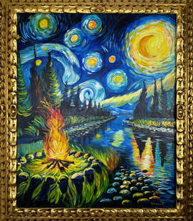 Vincent Van Gogh (Oil on canvas painting) Style of: Oil on canvas painting 25 x 29 inches, rendered in the style of Vincent Van Gogh (30 Mar 1853 - 29 Jul 1890) was a Dutch painter, generally considered to be the greatest after Rembrandt van Rijn, and