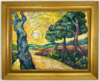 Vincent Van Gogh (Oil on canvas painting) Style of: Oil on canvas painting 21 x 26 inches, rendered in the style of Vincent Van Gogh (30 Mar 1853 - 29 Jul 1890) was a Dutch painter, generally considered to be the greatest after Rembrandt van Rijn, and