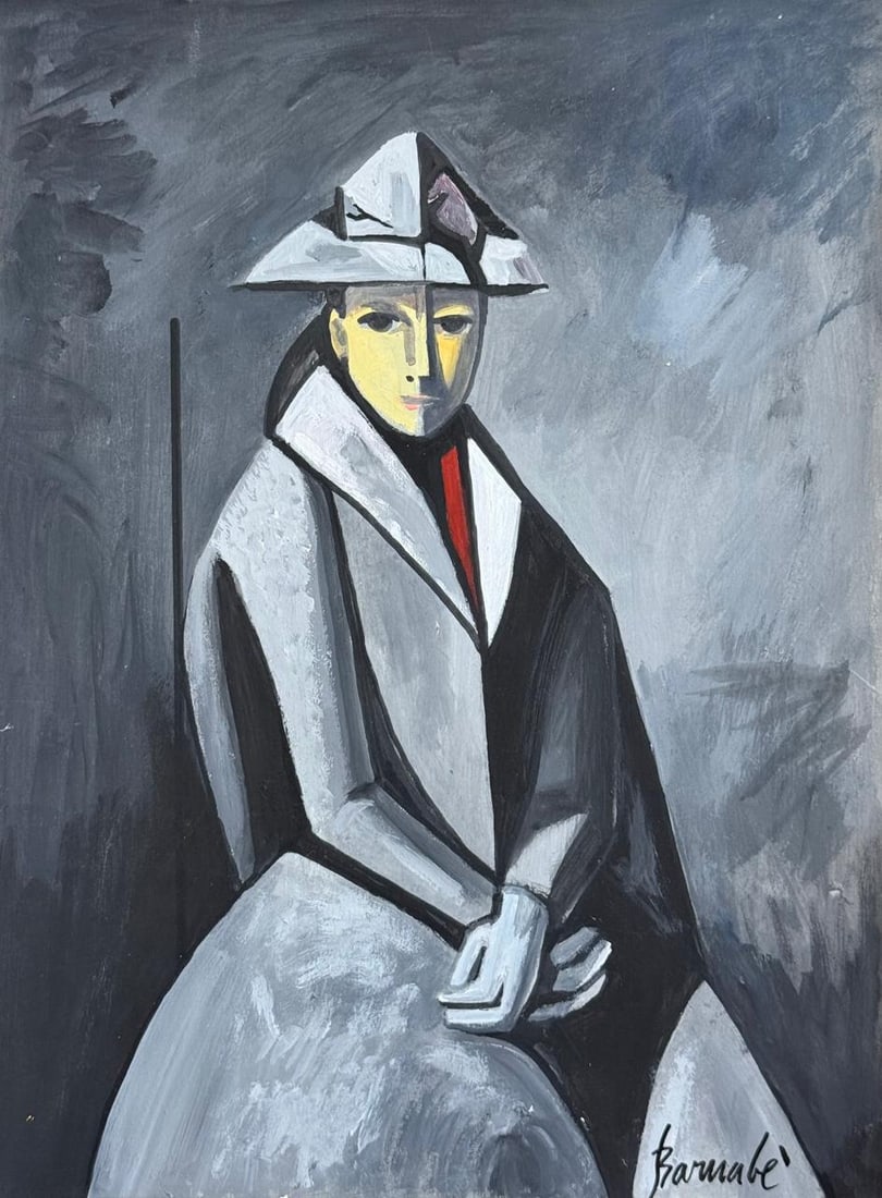 Duilio Barnabe (Drawing on Paper Painting) Style of: Drawing on paper 8½ x 11½ inches, rendered in the style of Duilio Barnabe (07 Oct 1914 - 07 Oct 1961) was an Italian artist who lived and worked in Paris. He is known for his paintings o