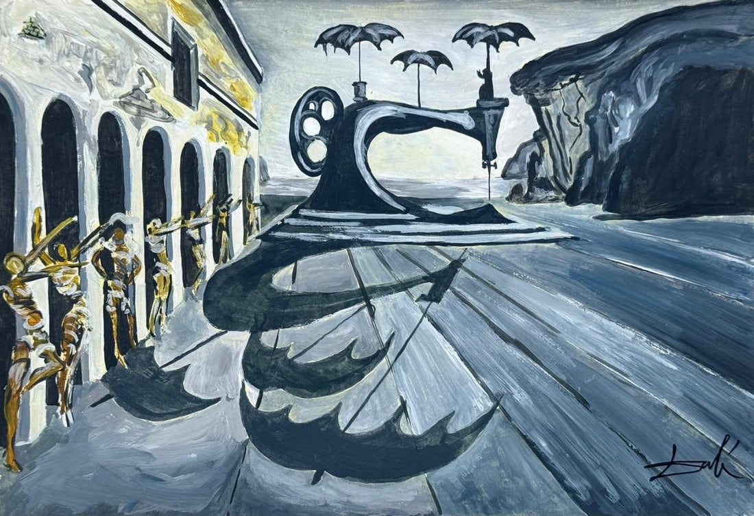 Salvador Dali Spanish (Drawing on Paper Painting) Style of: Drawing on paper 8 x 11½ inches, rendered in the style of Salvador Dali between (11 May 1904 - 23 Jan 1989) was a Spanish surrealist artist, painter and printmaker, influential for his explorat