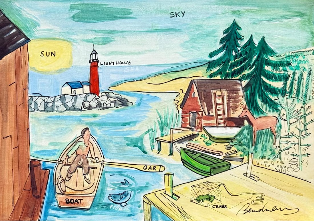 Ludwig Bemelmans (Drawing on Paper Painting) Style of: Drawing on paper 8½ x 12 inches, rendered in the style of Ludwig Bemelmans (27 Apr 1898 - 01 Oct 1962) was an Austrian and American writer and illustrator of children's books and adult novels.