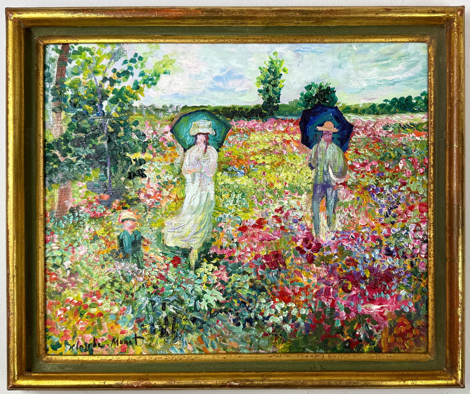 Claude Monet French (Oil on canvas painting) Style of: Oil on canvas painting 14½ x 17 inches, rendered in the style of Claude Monet (14 Nov 1840 - 05 Dec 1926) was a French painter and founder of impressionist painting who is seen as a key precurs