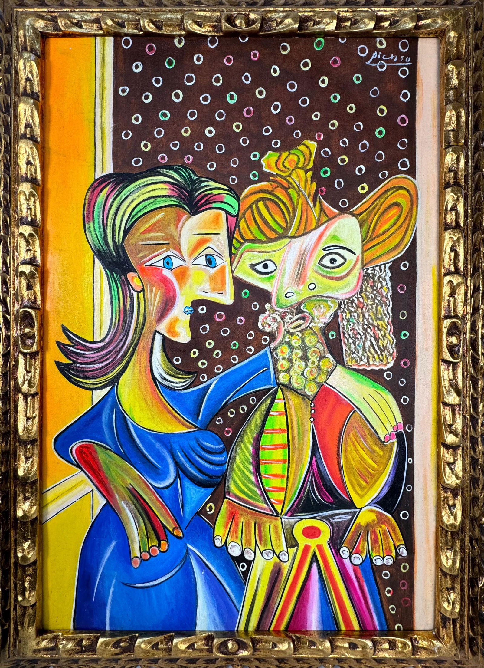 Pablo Picasso Spanish (Oil on canvas painting) Style of: Oil on canvas painting 21 x 29 inches, rendered in the style of Pablo Picasso (25 Oct 1881 - 08 Apr 1973) was a Spanish painter,he grew up in Barcelona, showing artistic talent at an early age. Proven