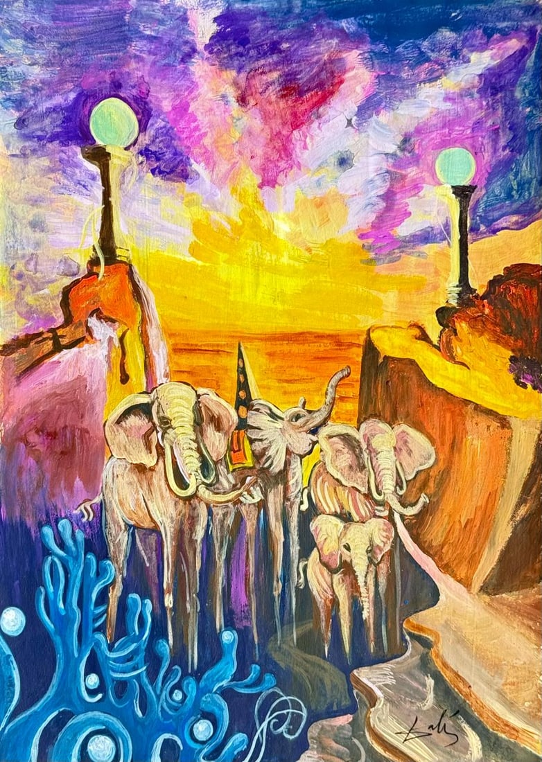 Salvador Dali Spanish (Drawing on Paper Painting) Style of: Drawing on paper 8½ x 11½ inches, rendered in the style of Salvador Dali between (11 May 1904 - 23 Jan 1989) was a Spanish surrealist artist, painter and printmaker, influential for his