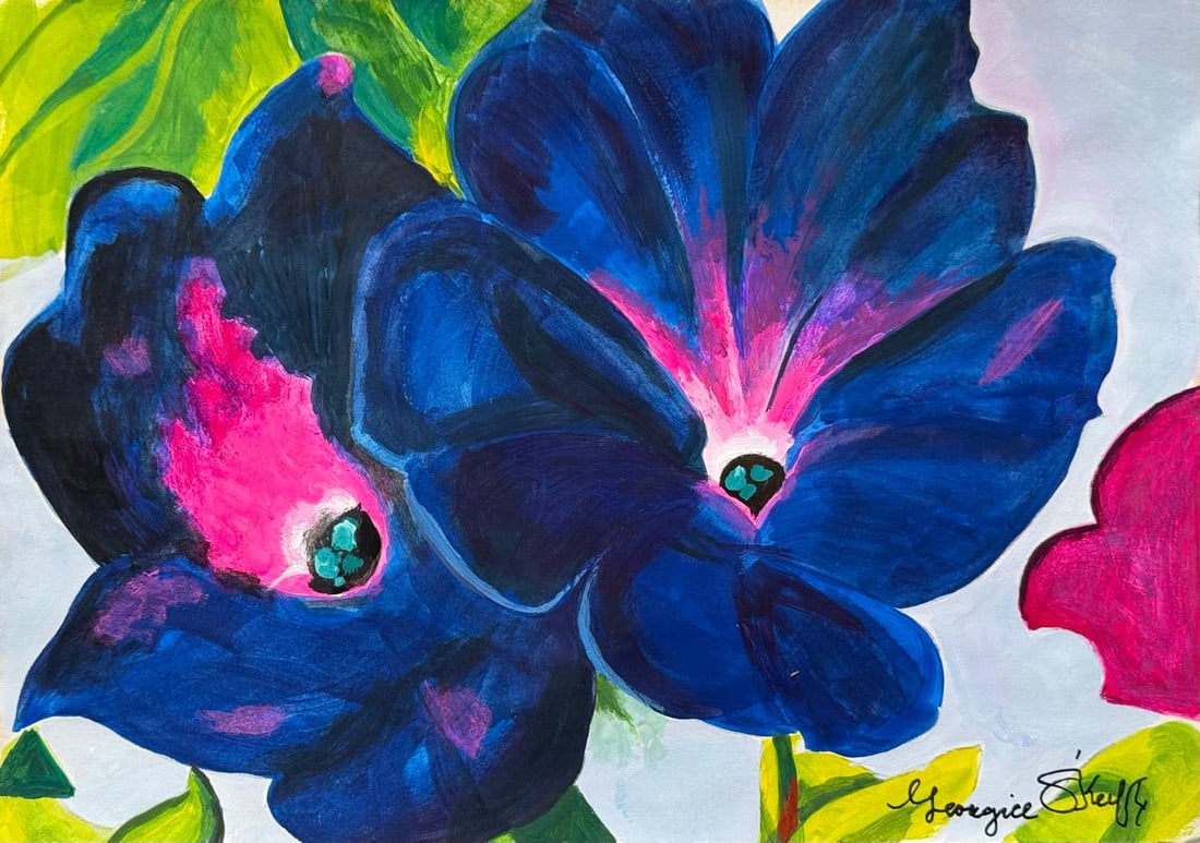 Georgia O'Keeffe (Drawing on Paper Painting) Style of: Drawing on paper 8½ x 12 inches, rendered in the style Georgia O'Keeffe (15 Nov 1887 - 06 Mar 1986) was an American modernist painter and draftswoman whose career spanned seven decades and whos