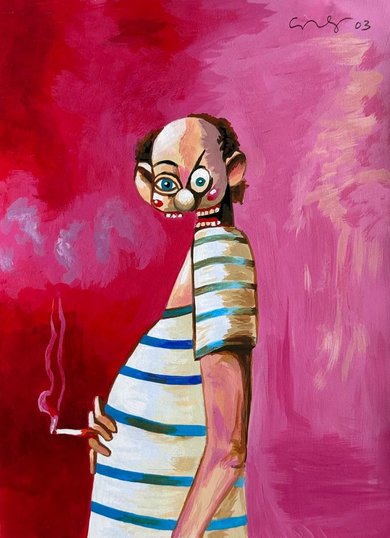 George Condo (Drawing on Paper Painting) Style of: Drawing on paper 8 x 10½ inches, rendered in the style of George Condo between, born 1957, is an American visual artist who works in painting, drawing, sculpture and printmaking. He lives and w