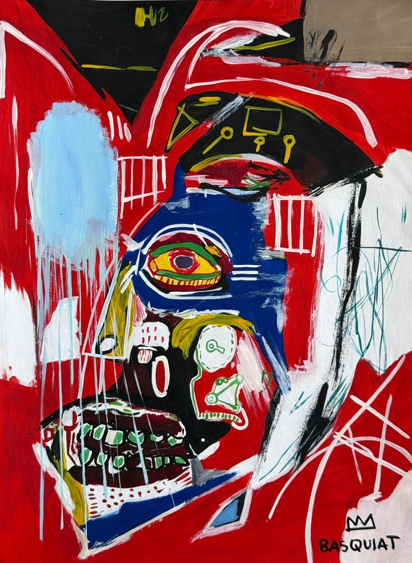 Jean-Michel Basquiat (Drawing on Paper Painting) Style of (1 of 4)