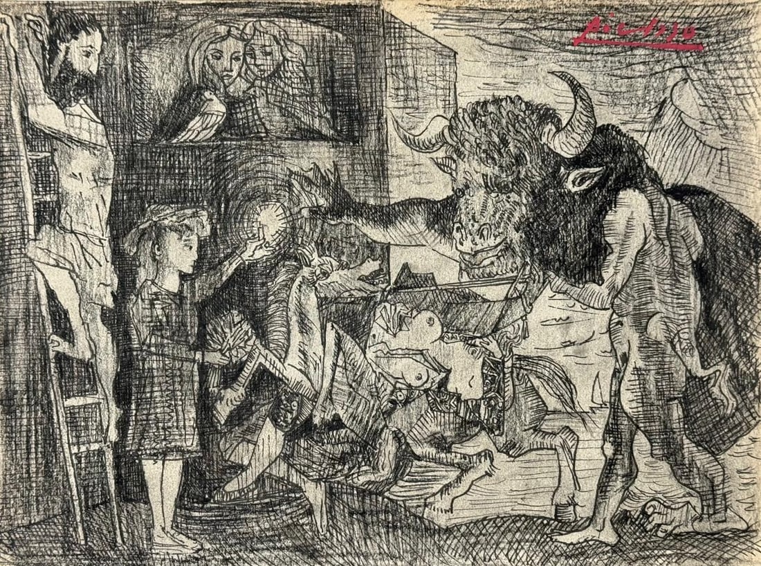 Pablo Picasso Spanish (Drawing on Paper Painting) Style of (1 of 4)