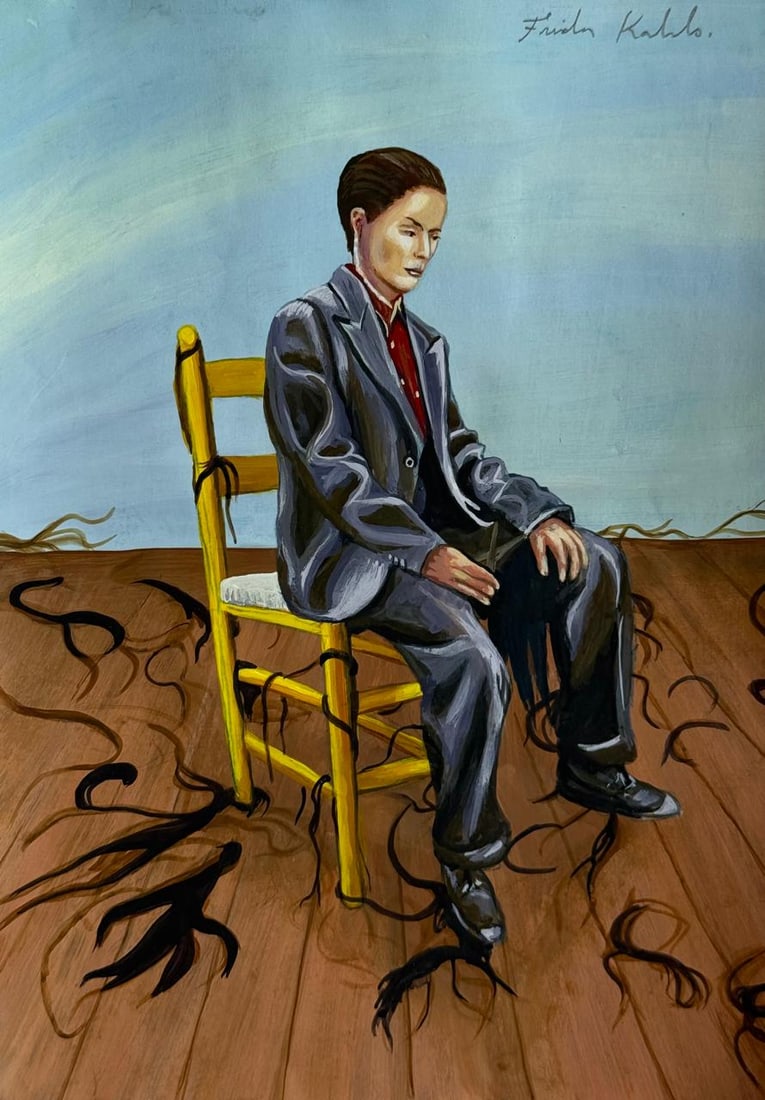 Frida Kahlo (Drawing on Paper Painting) Style of: Drawing on paper 8½ x 12 inches, rendered in the style of Frida Kahlo (06 Jul 1907 - 13 Jul 1954) was a Mexican painter known for her many portraits, self-portraits, and works inspired by the n