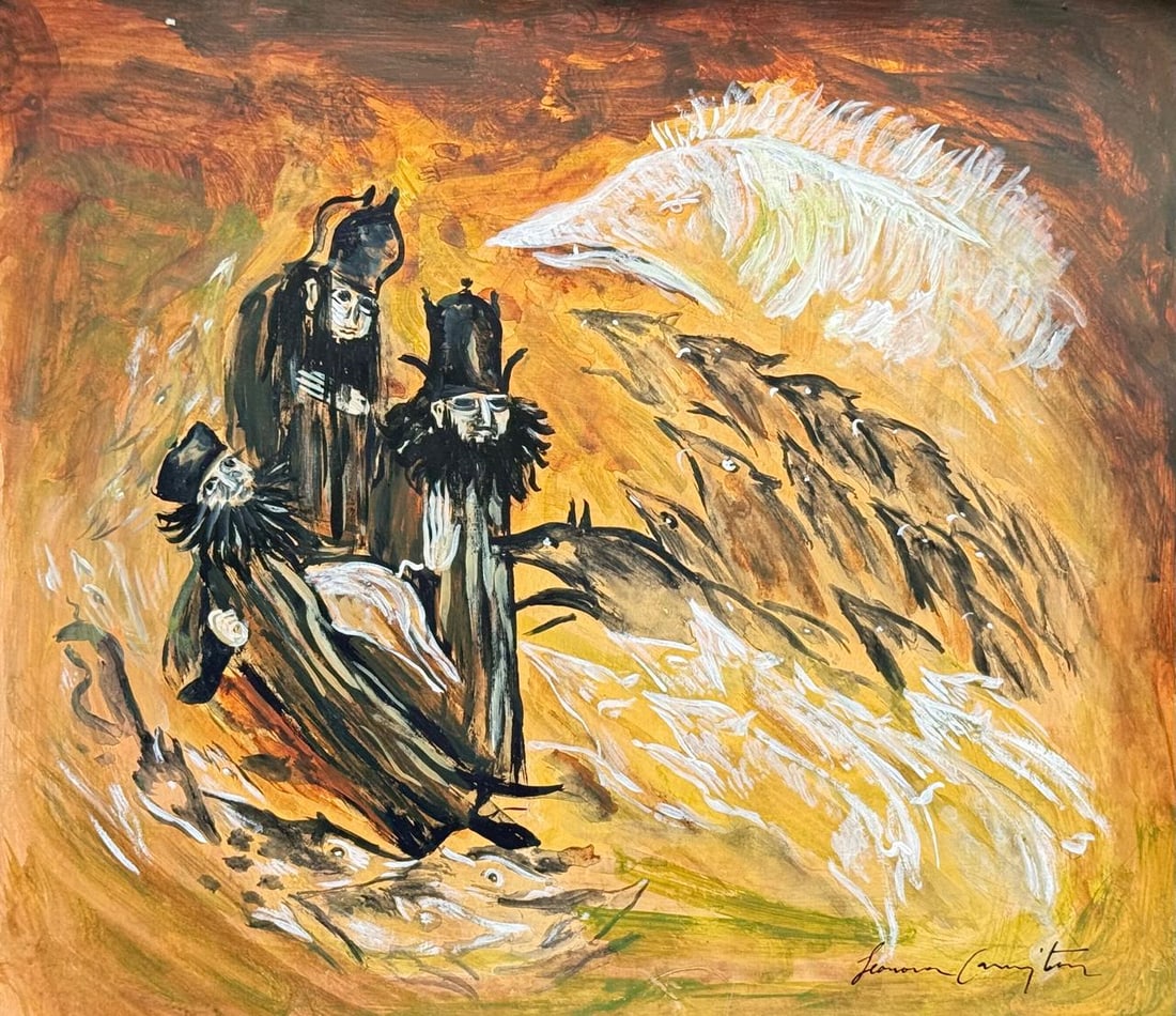 Leonora Carrington (Drawing on Paper Painting) Style of: Drawing on paper 10 x 11½ inches, rendered in the style of Leonora Carrington (06 Apr 1917 - 25 May 2011) was a British-born, naturalized Mexican surrealist painter and novelist. She lived most