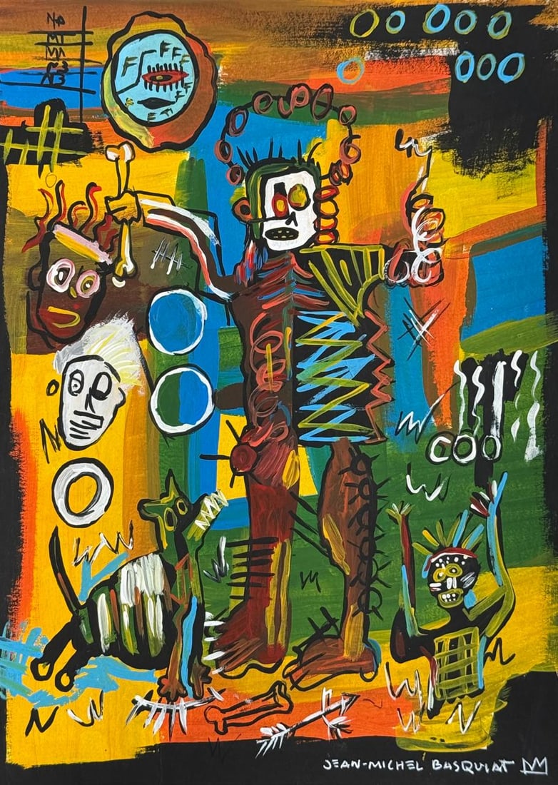 Jean-Michel Basquiat (Drawing on Paper Painting) Style of (1 of 4)