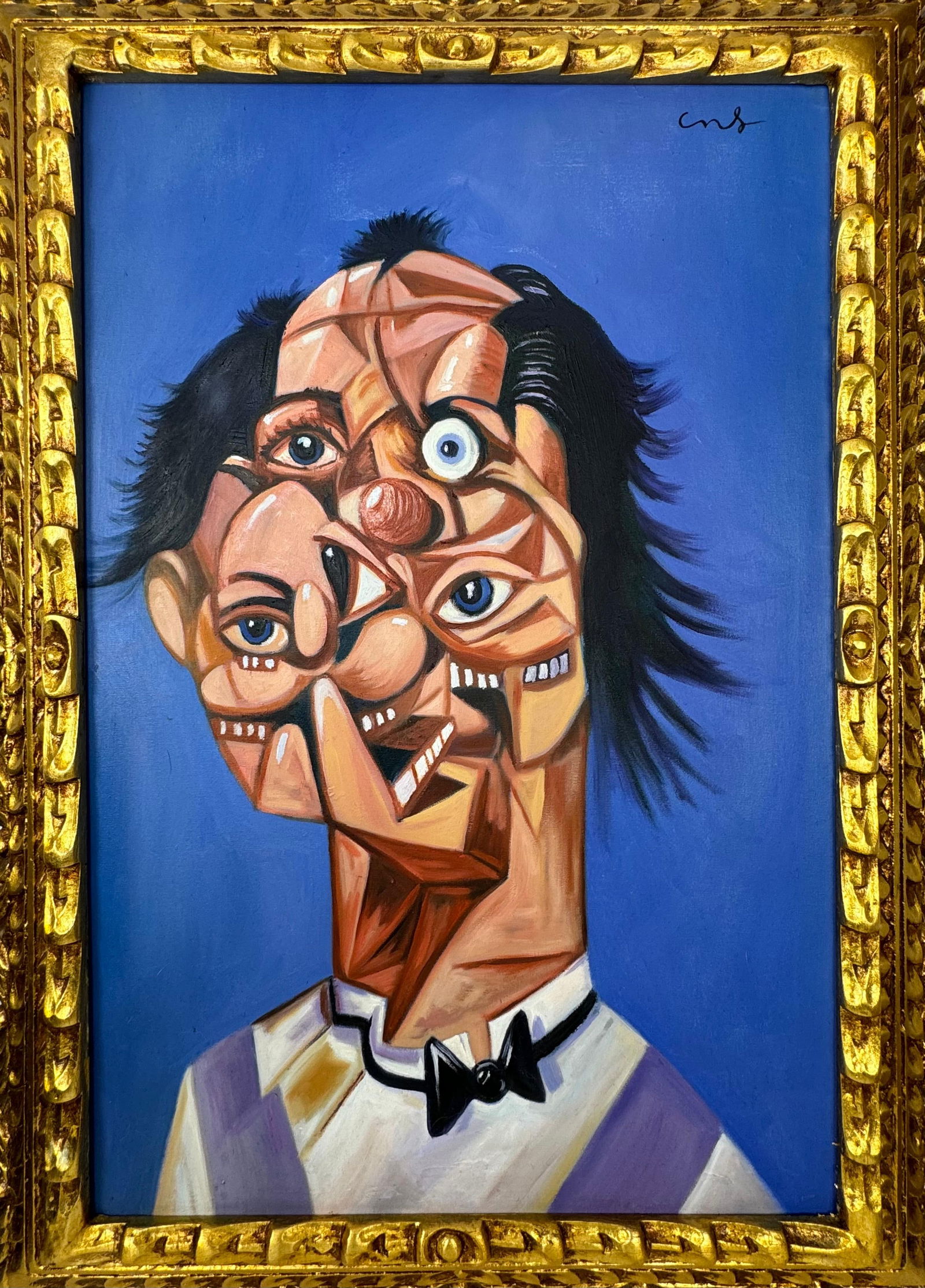 Geroge Condo (Oil on canvas painting) Style of: Oil on canvas painting 21 x 29 inches, rendered in the style of George Condo between, born 1957, is an American visual artist who works in painting, drawing, sculpture and printmaking. He lives and wo