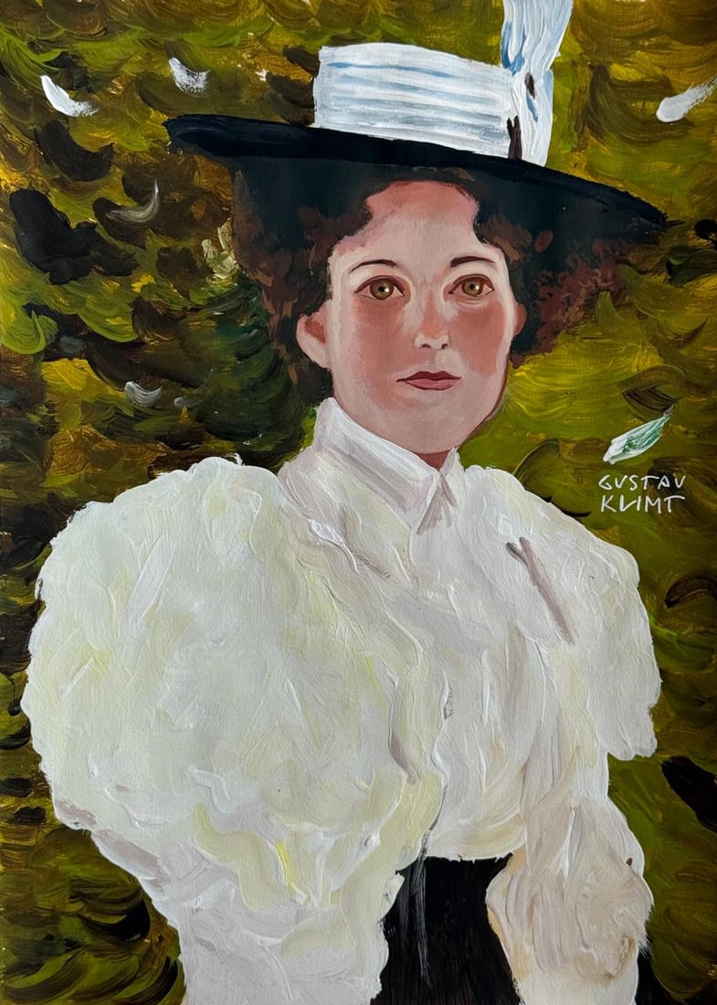 Gustav Klimt (Drawing on Paper Painting) Style of: Drawing on paper 8½ x 12 inches, rendered in the style of Gustav Klimt (14 Jul 1862 - 06 Feb 1918) was an Austrian symbolist painter and one of the most prominent members of the Vienna Secessio