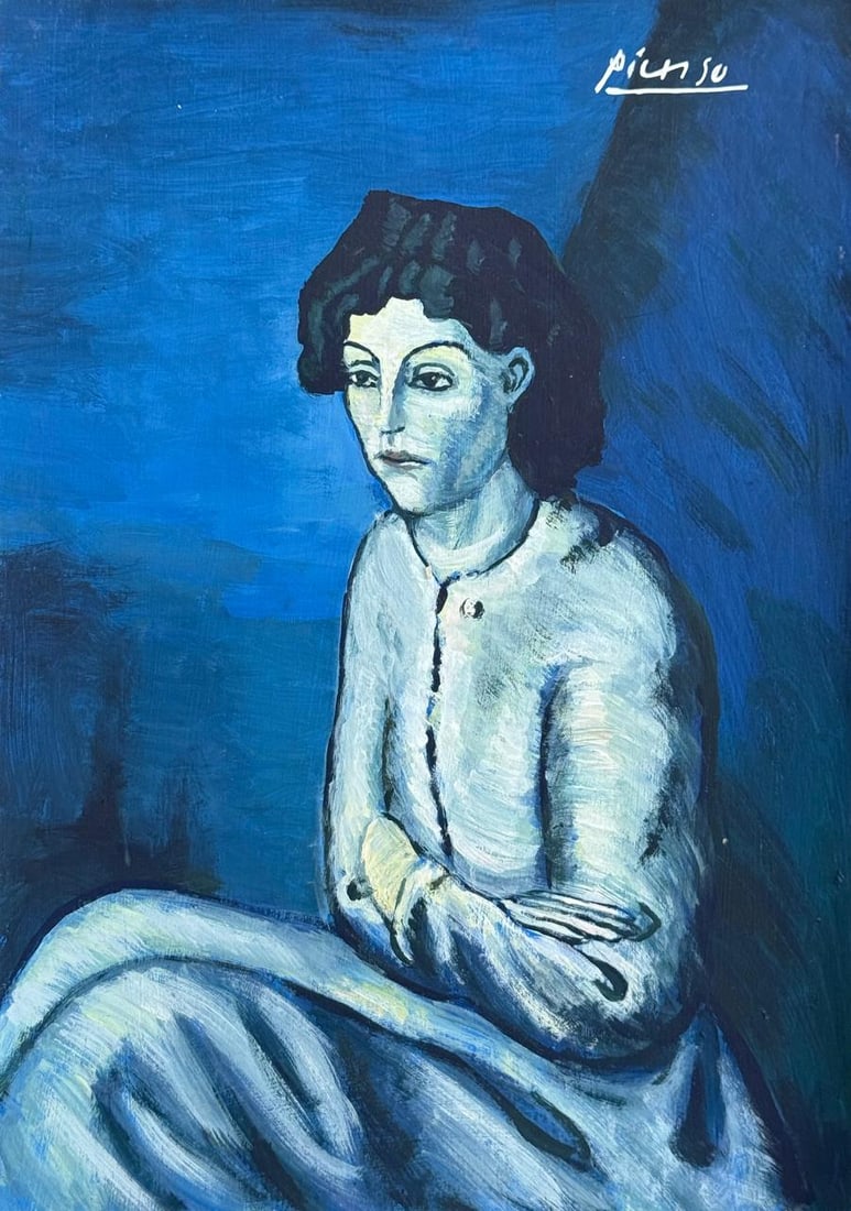 Pablo Picasso Spanish (Drawing on Paper Painting) Style of: Drawing on paper 8½ x 12 inches, rendered in the style of Pablo Picasso (25 Oct 1881 - 08 Apr 1973) was a Spanish painter,he grew up in Barcelona, showing artistic talent at an early age. Condi